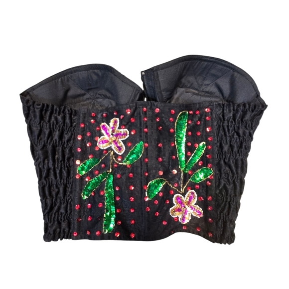 Vtg Maimoon Bali All Over Sequins Corset Bustier Zip Front - Picture 3 of 10